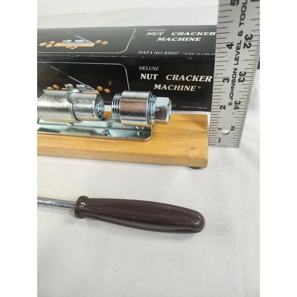 Vintage Deluxe Nut Cracker Machine Wood Base Adjustable Heavy Duty Chrome 23557